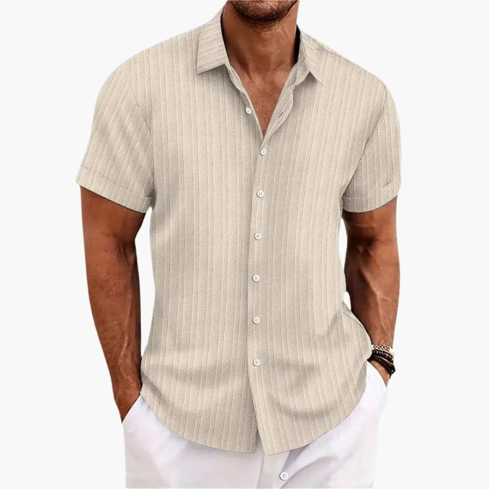 Men's Striped Button-Up Shirt – Short Sleeve, Lightweight & Relaxed Fit