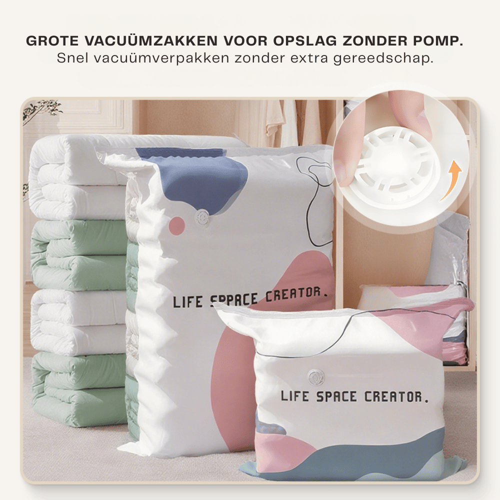 Vacuum Storage Bags – 75% Space Saving, Pump-Free & Reusable