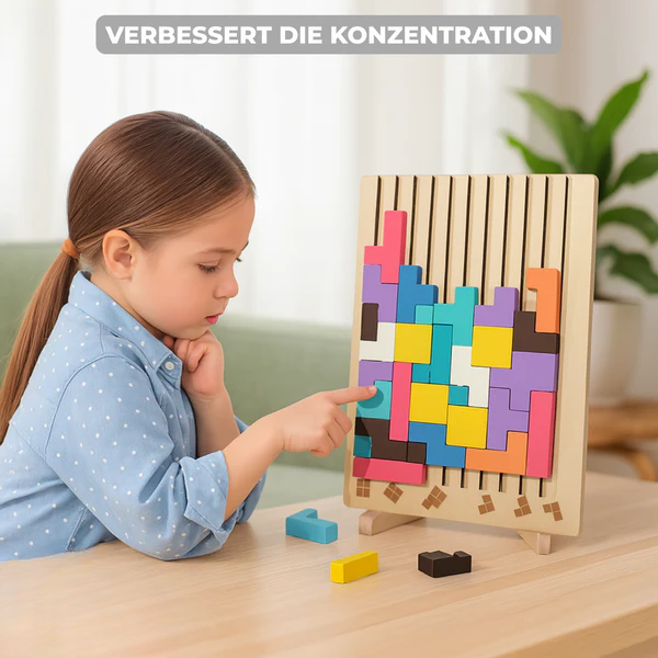 Holz-Tetris-Puzzle für Kinder ab 5 Jahren – Buntes, Kreatives Bauspiel zur Förderung von Motorik und Logik