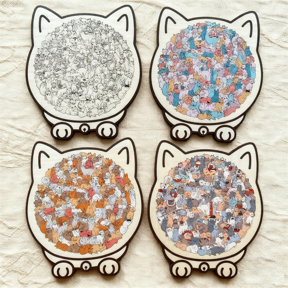 Wooden Cat Puzzle – 135 Pieces, Sustainable Wood & 4 Color Variants