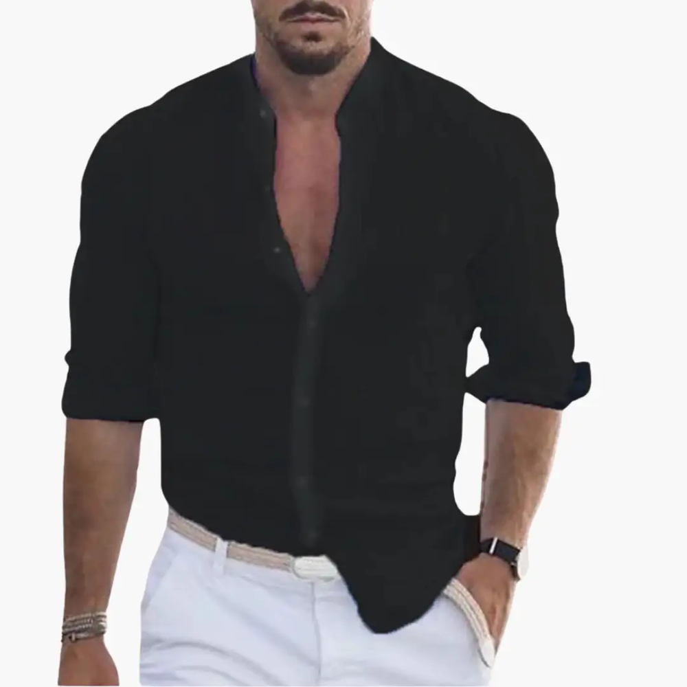 Men's Summer Shirt – Lightweight Fabric, Stand-Up Collar & Casual Fit