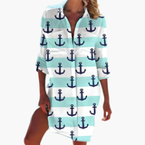 Women's Shirt Dress – Long Sleeve, Button Front & Knee Length