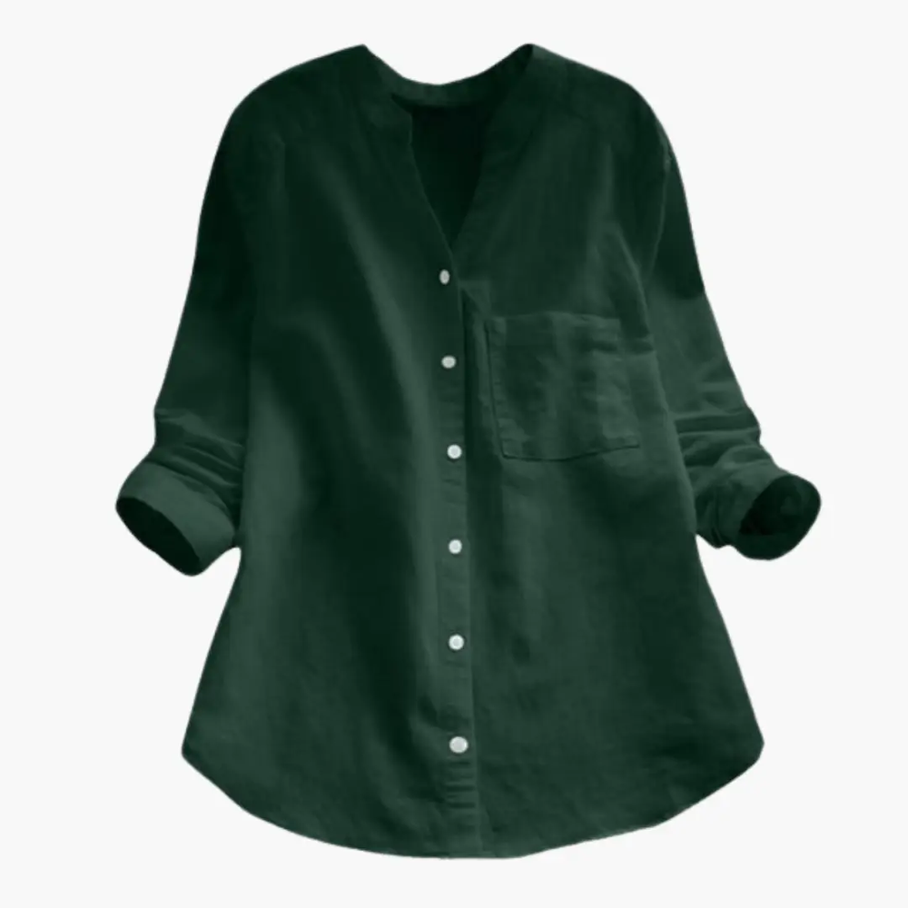 Women's Blouse – Loose Fit, Long Sleeve & Stand-Up Collar