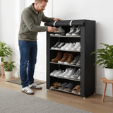 Optimized Product Title: **Stylish Fabric-Covered Shoe Cabinet with Sturdy Steel Frame – Available in 6 or 8 Tier Options for Maximum Storage**