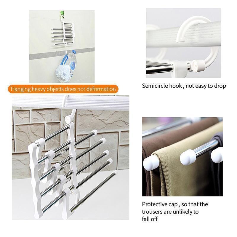 Extendable Trouser Hanger – Stainless Steel, 5 Slide-Out Bars & Non-Slip Tips