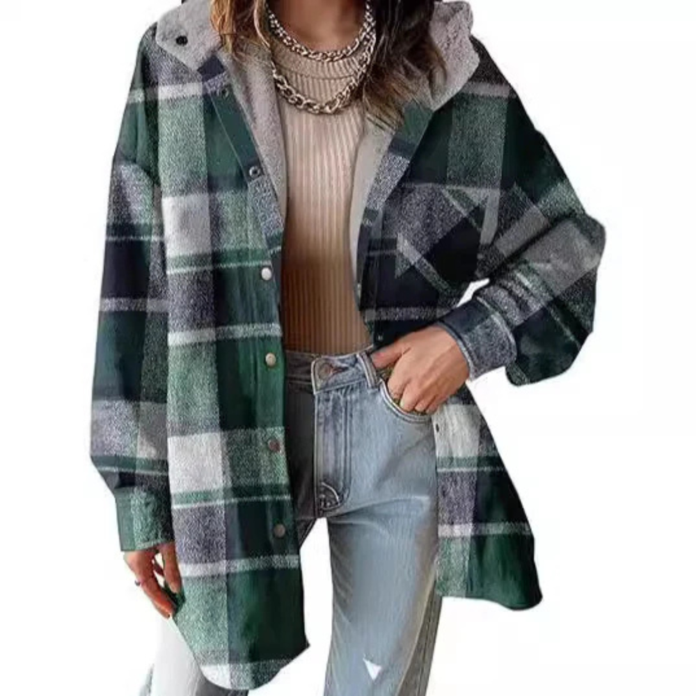 Optimized Product Title: "Tallulah™ - Entspannt geschnittene Karomuster Kapuzenjacke für Damen | Bequeme und stylische Freizeitjacke" 

This title includes relevant keywords for better visibility in Google Shopping while clearly describing the product.