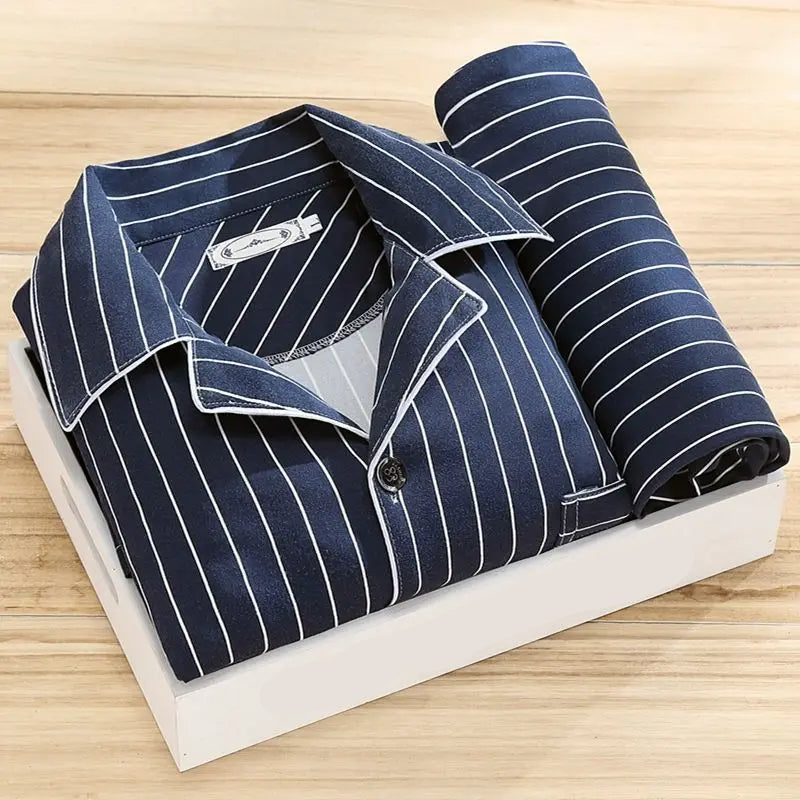 Oliver Luxe Men's Pyjama Set – Dark Blue Striped