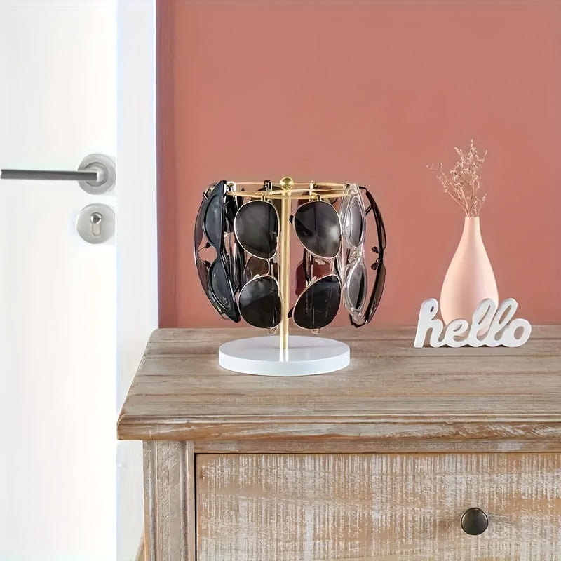 Metal Eyeglass Holder Stand – Round Organizer, Weighted Base & Gold/Black Finish
