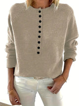Caroline Soldier Pullover with Half Button Placket - Stylish Women's Sweater