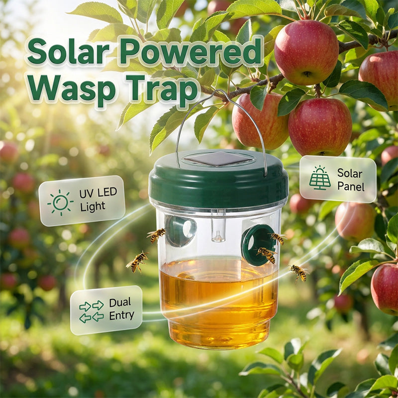 Solar Wasp Trap – LED Attractant, Dual-Entry & Reusable 2-Pack