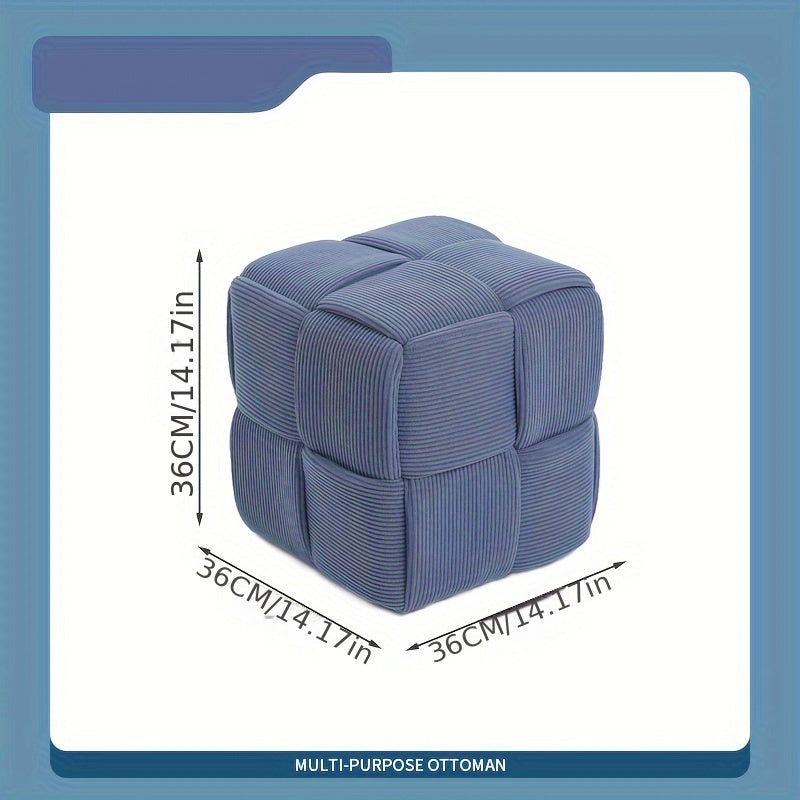 Corduroy Footstool Ottoman – Foam-Filled, Extra Seat & Soft Velvety Cover
