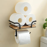 Stylish Metal & Wood Wall Shelf with Toilet Paper Holder – Modern Bathroom Storage Solution