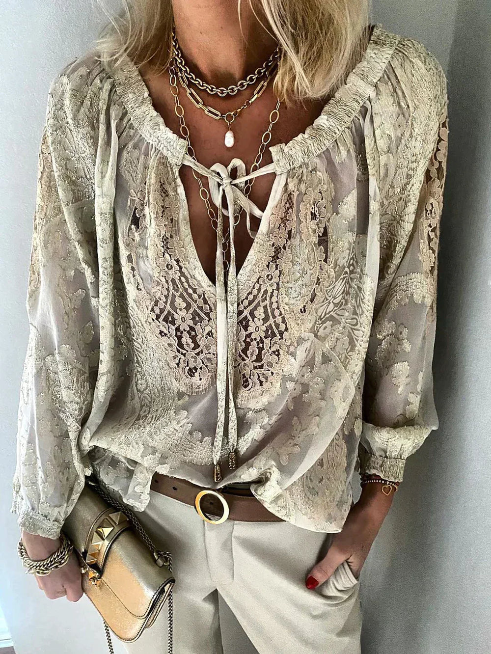 Elodie Exclusive Lace Blouse - Khaki