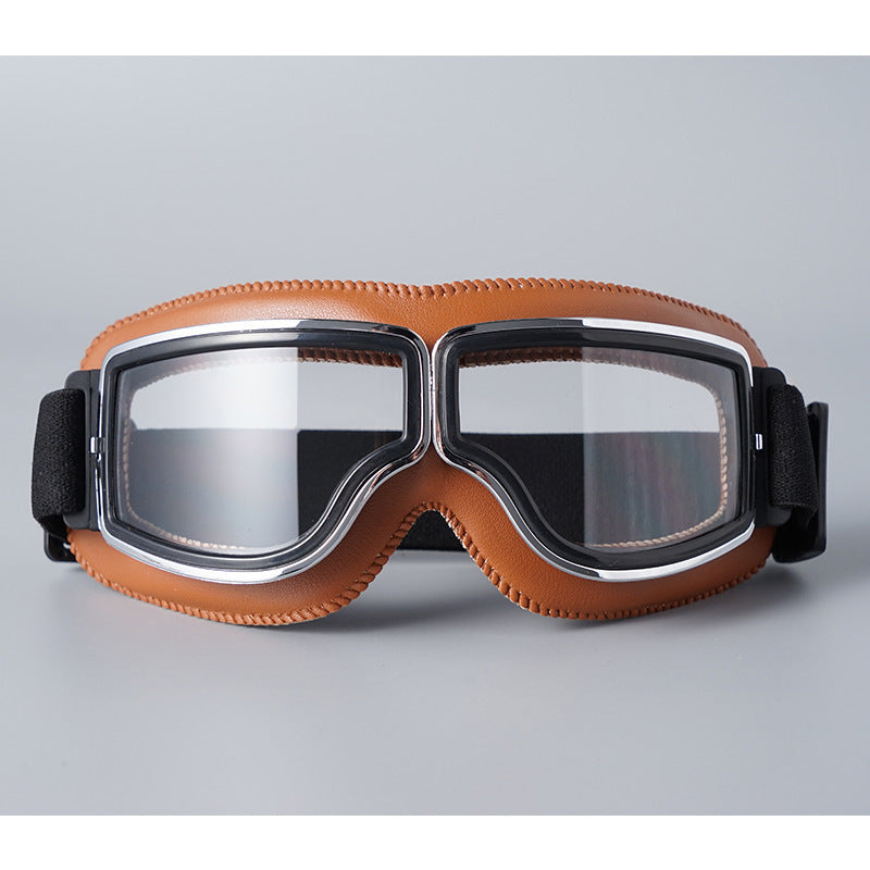 Vintage Motorcycle Goggles – Polycarbonate Lens, Fits Over Glasses & Adjustable Strap