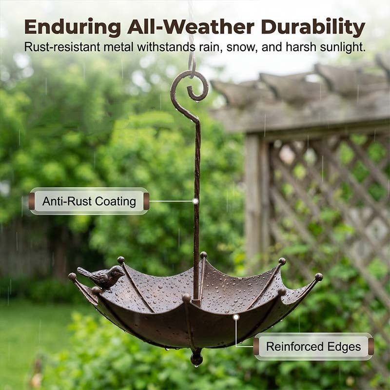 Hanging Umbrella Birdbath – Rust-Proof Iron, 28×23.5cm & Bronze Finish