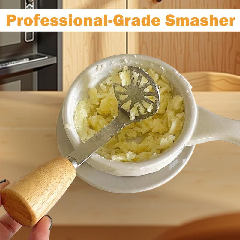 Stainless Steel Potato Masher – 410 Steel, Wood Handle & Dishwasher-Safe