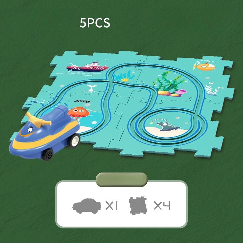 Kids Puzzle Road Play Set – Toy Car, Traffic Signs & 47×25cm Track