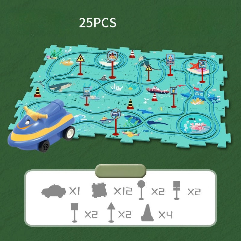 Kids Puzzle Road Play Set – Toy Car, Traffic Signs & 47×25cm Track