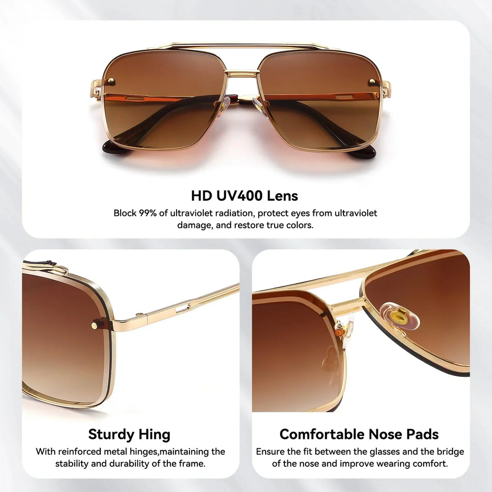 Oversized Retro Sunglasses – UV400 Protection, Metal Frame, Gold Accents, Unisex