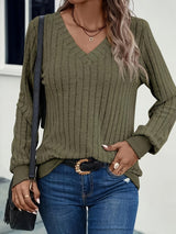 Ladies' knitted jumper with V-neck and long sleeves – Amira - 3