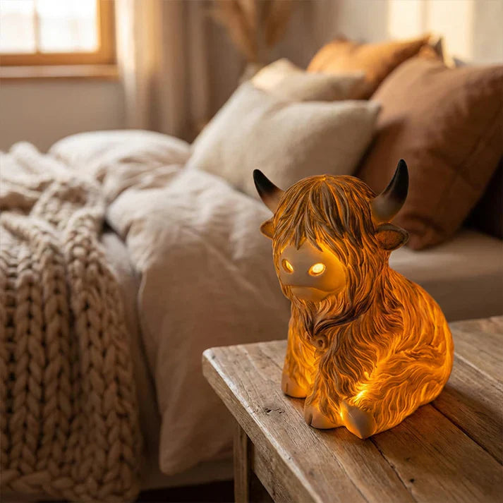 Highland Cow Resin Night Light – Decorative Lamp with Warm Amber Glow for Cozy Ambiance