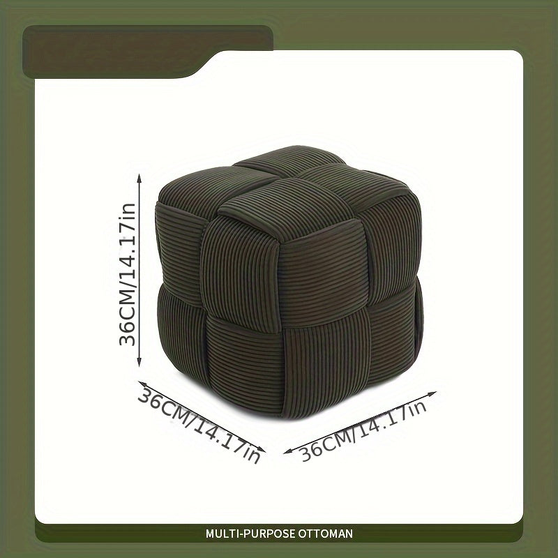 Corduroy Footstool Ottoman – Foam-Filled, Extra Seat & Soft Velvety Cover