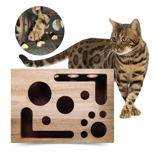 Wooden Cat Puzzle Box – Interactive Treat Game, Natural Claw Care & Cat Enrichment
