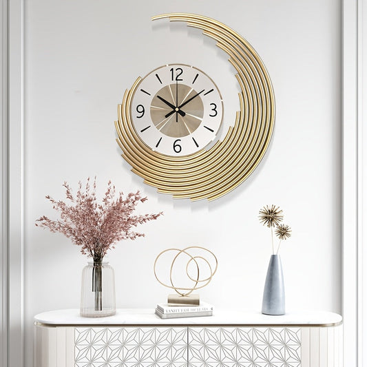 Metal Wall Clock – 3D Crescent Design, Silent Quartz Movement &amp; Large Size