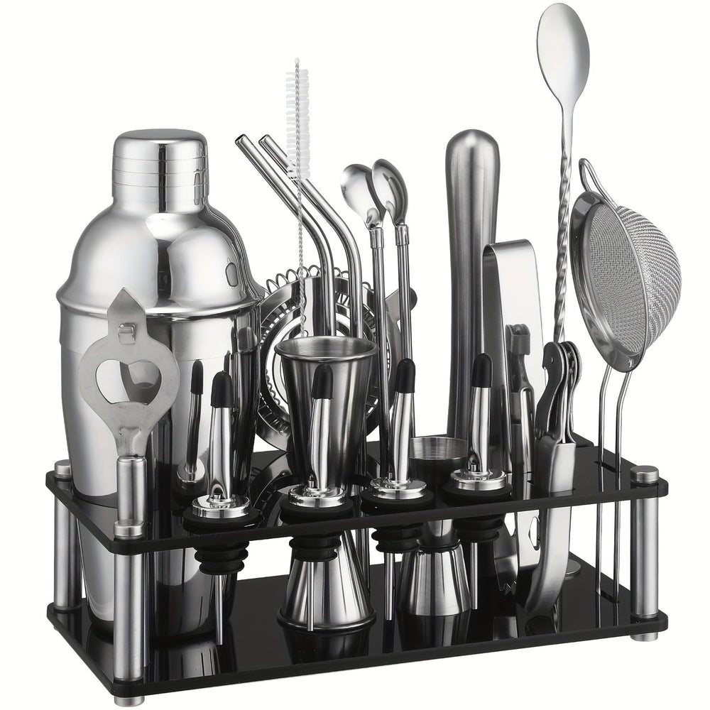 20-Piece Cocktail Bar Set – Stainless Steel Tools, Acrylic Stand & Boston Shaker