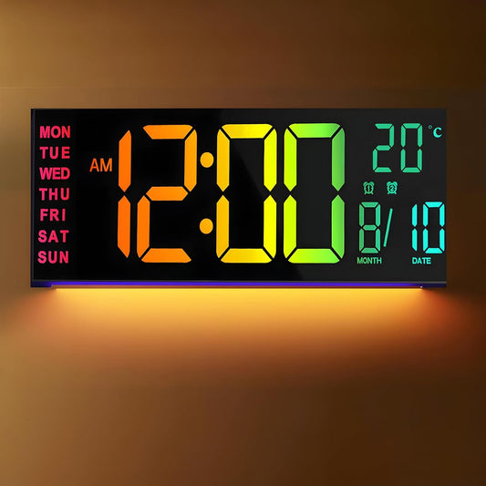 16-Inch RGB Digital Wall & Desk Alarm Clock with Remote