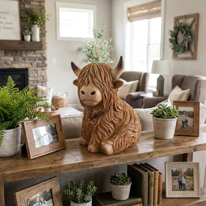 Highland Cow Resin Night Light – Decorative Lamp with Warm Amber Glow for Cozy Ambiance