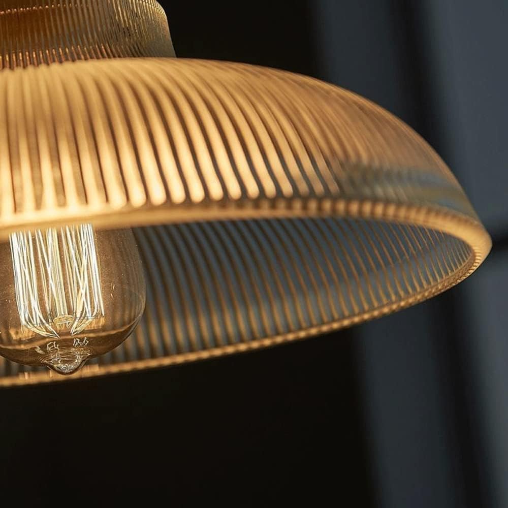Ribbed Glass Pendant Light – Brass Finish, 30 cm Shade, E27 for Kitchen & Dining