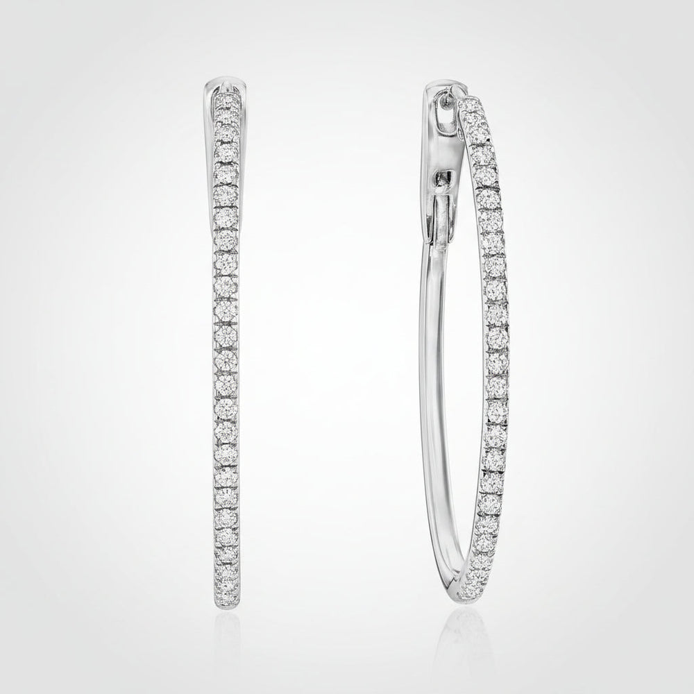 Earrings Mothers Day Gift Diamond Oval Hoop Sterling Silver