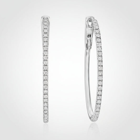 Diamond Oval Hoop Earrings – Mother's Day Gift, Sterling Silver Jewelry