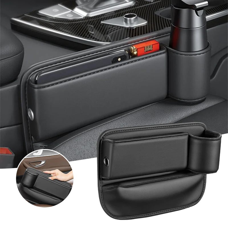 Car Seat Gap Organizer – PU Leather, Cup & Phone Holder, 2-Pack