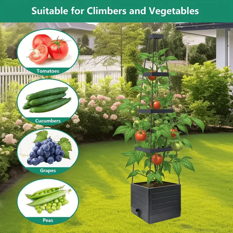 Self-Watering Planter Box with Trellis – Weatherproof, Drainage, Anthracite