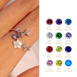 Ring Birthstone Flower Adjustable Cubic Zirconia Mothers Day Gift