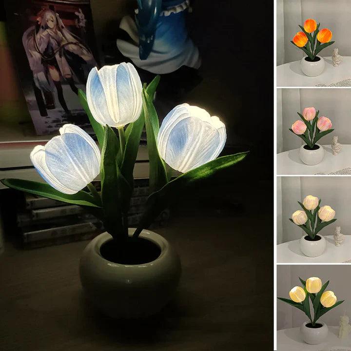 Stilvolle Tulpen-LED-Tischlampe im Keramiktopf – Warmes Dekorlicht für Gemütliche Atmosphäre