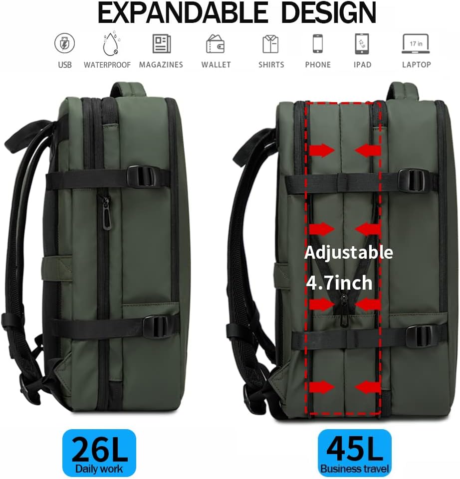 Expandable 26-45L Waterproof Travel Backpack with Laptop Sleeve & Versatile Duffle Carry - Perfect for Hiking, Camping, and Daily Use