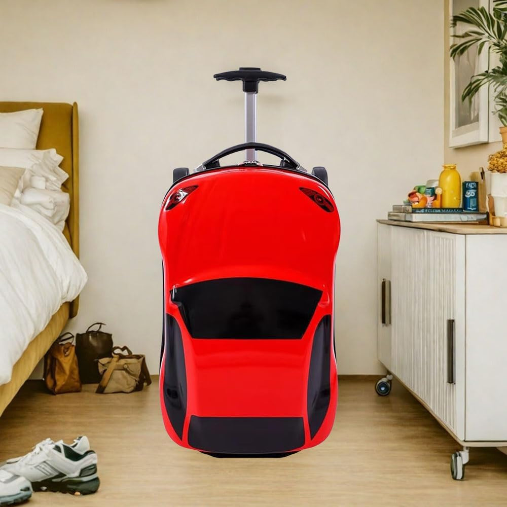 18” Kids Pull-Along Car Suitcase with Retractable Handle - Perfect Travel Companion for Children