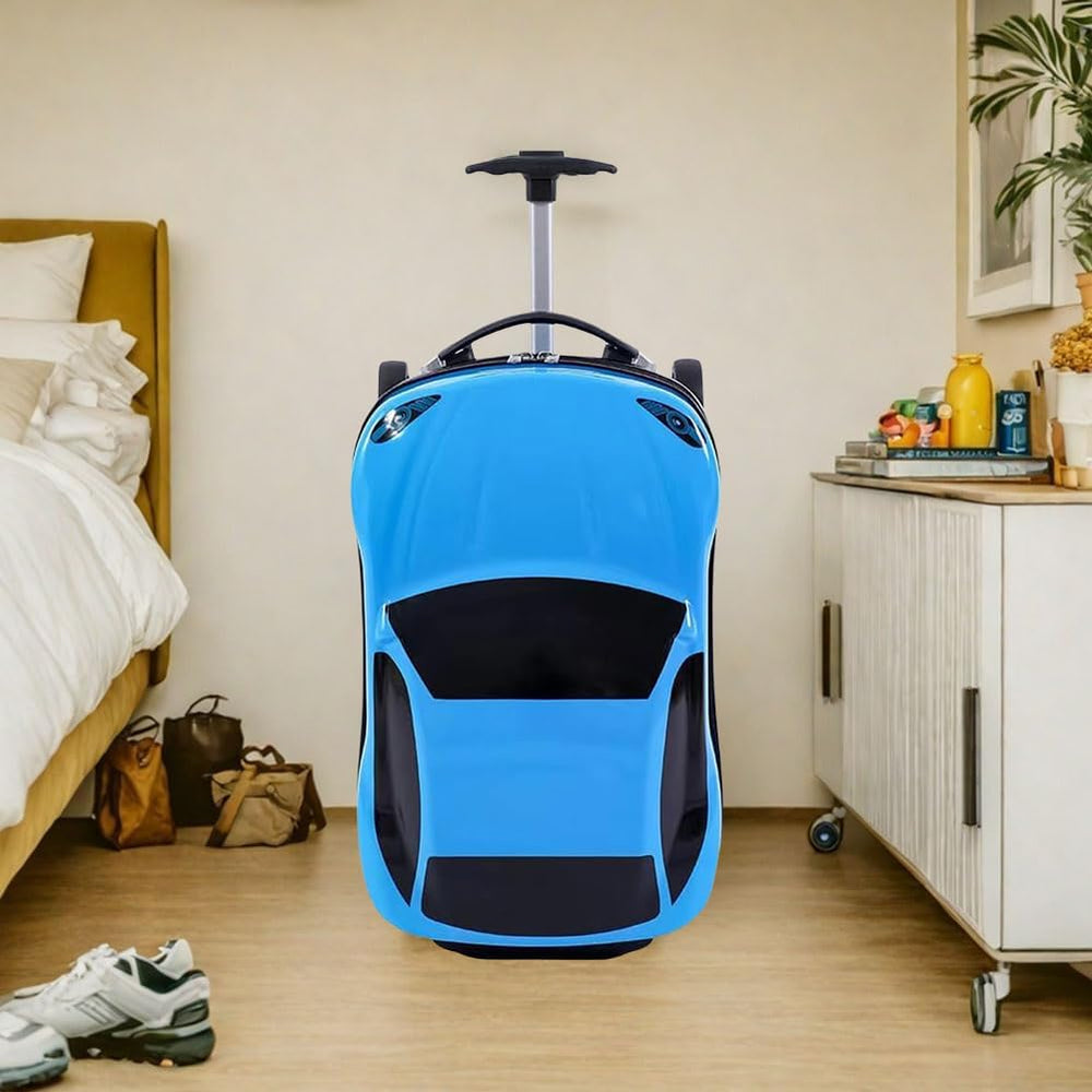 18” Kids Pull-Along Car Suitcase with Retractable Handle - Perfect Travel Companion for Children