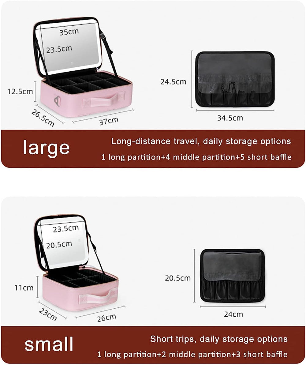 Travel Makeup Case with LED Light & Mirror Portable Kalsten