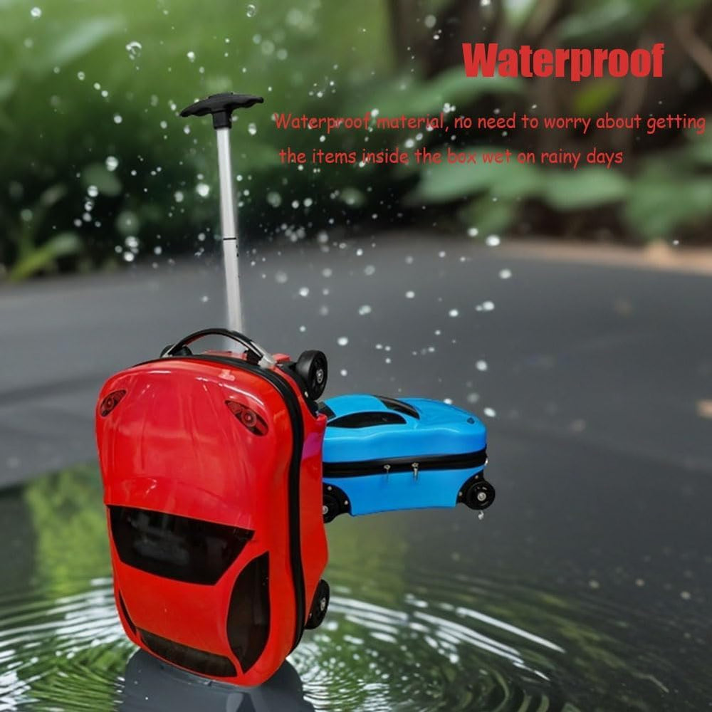 18” Kids Pull-Along Car Suitcase with Retractable Handle - Perfect Travel Companion for Children