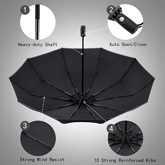 Inverted Reverse Umbrella – 360° Reflective Stripes, UPF 50+ & Automatic Open/Close