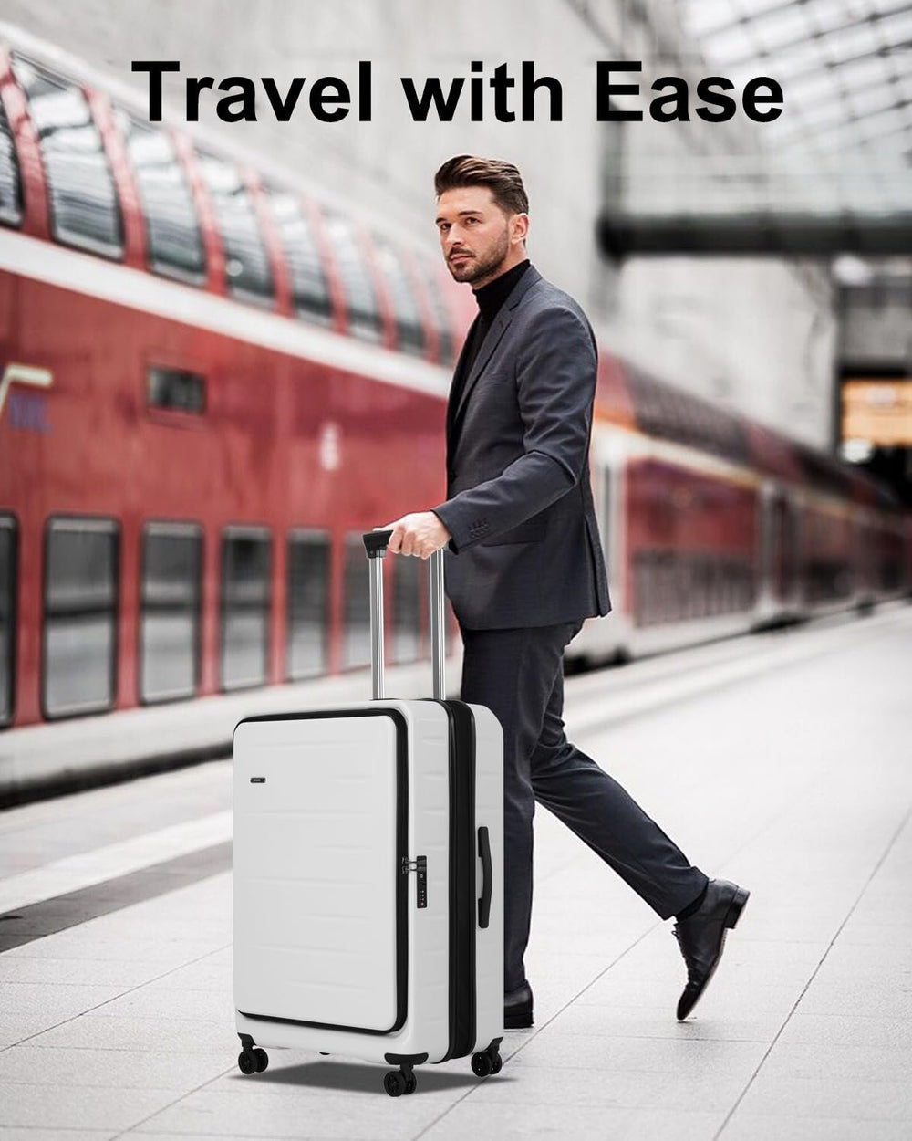 Expandable Hard Shell Carry-On Luggage with Front Pocket & TSA-Approved Lock - Lightweight Travel Suitcase