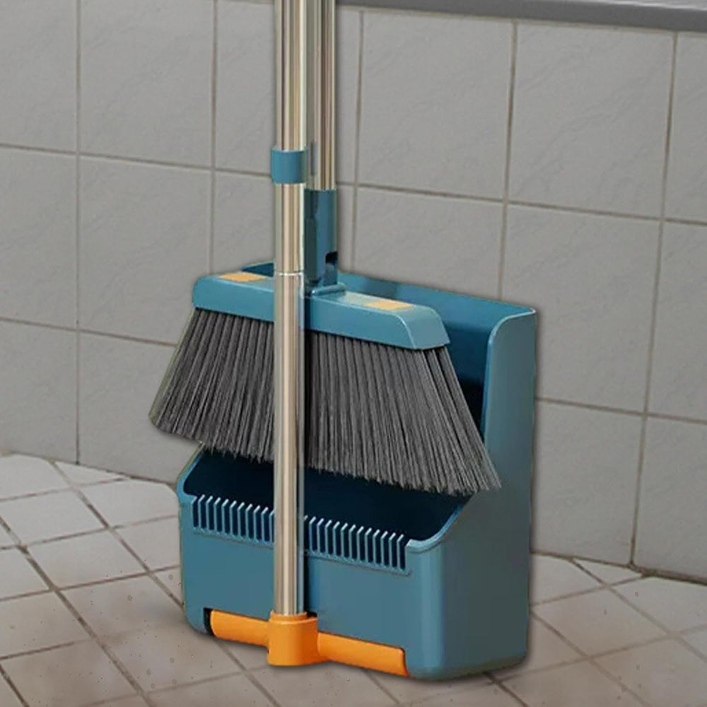 Large Broom and Dustpan Set – Long Handle with 180° Rotating Broom Head – Clavira