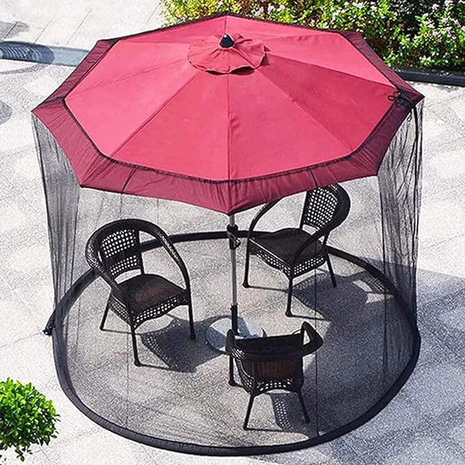 Patio Umbrella Mosquito Net – Ø335cm, Zippered, Fits 229–299cm Umbrellas