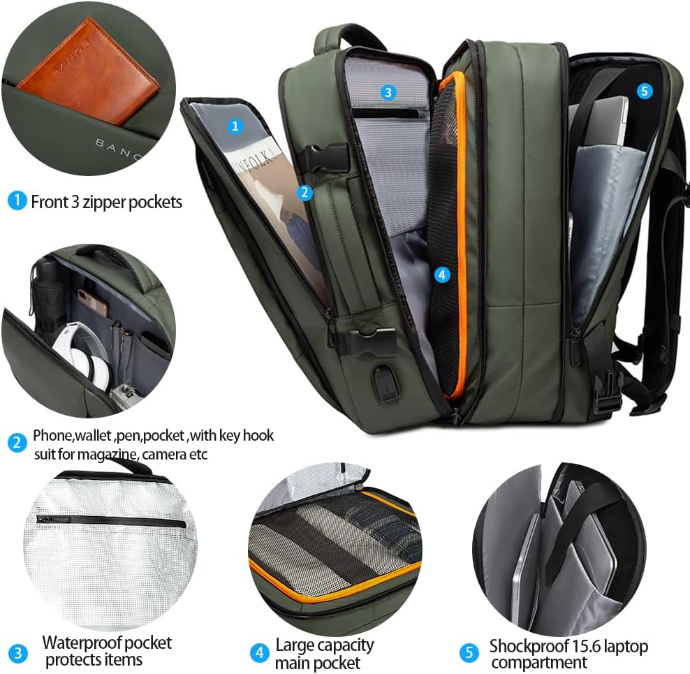 Expandable 26-45L Waterproof Travel Backpack with Laptop Sleeve & Versatile Duffle Carry - Perfect for Hiking, Camping, and Daily Use