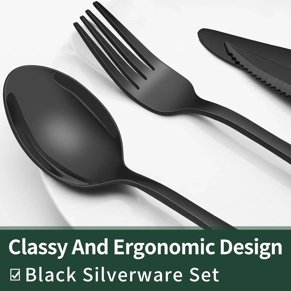 24-Piece Black Cutlery Set – Complete Dining Set for 4 People – Elegant Stainless Steel Flatware