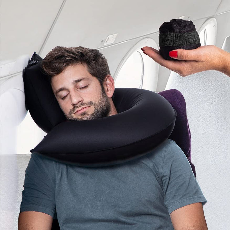 Inflatable Travel Neck Pillow – Adjustable Air Pressure, Ergonomic Support & Carrying Bag